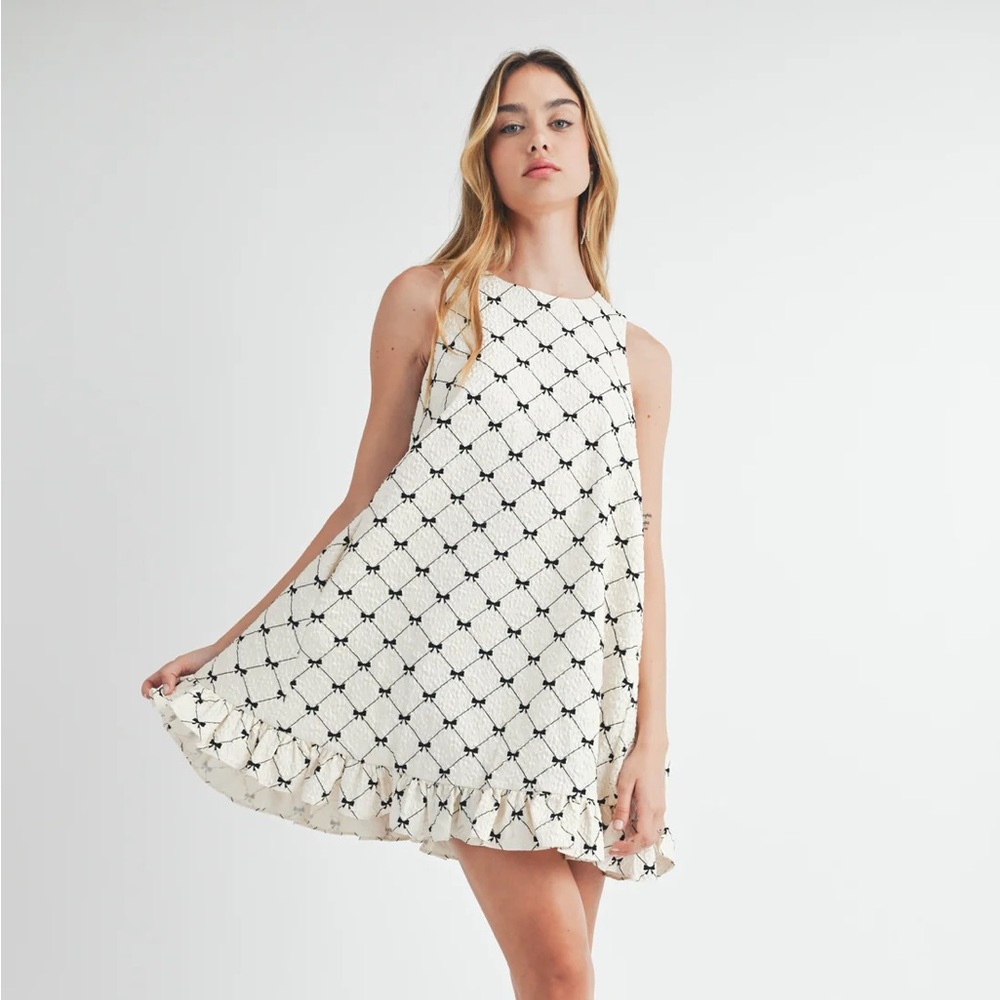 Black & Cream Ruffle Bow Dress
